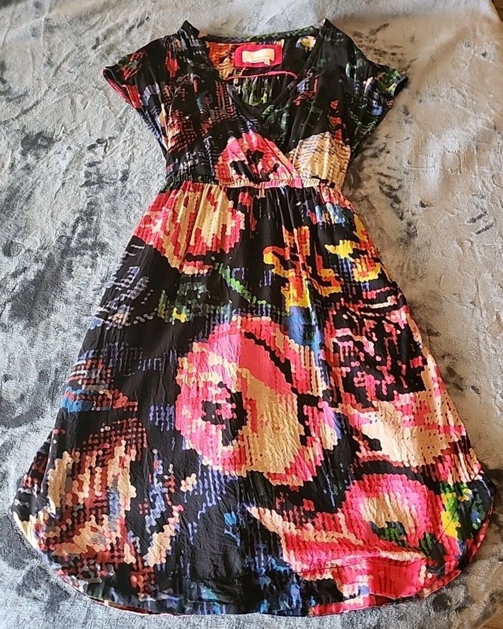 Anthropologie Floral Pixel Print Midi Dress Size Small